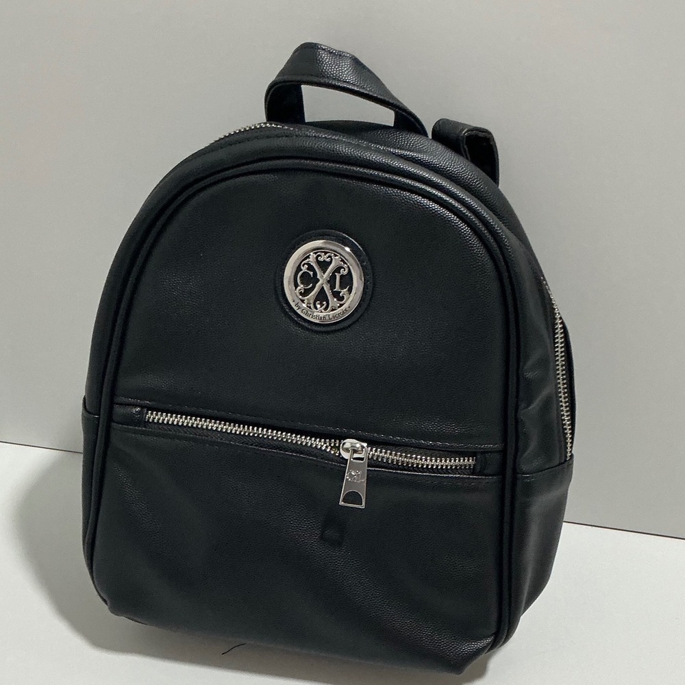 CXL by Christian Lacroix Black Pebbled Mini Backpack Silver Logo NWT
